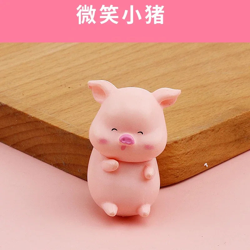 Cute Cartoon Pink Pig Figurine Miniaturas Ornament Resin Piggy Statue Collection Toy Fairy Garden Mini Miniatures Oasis Select E