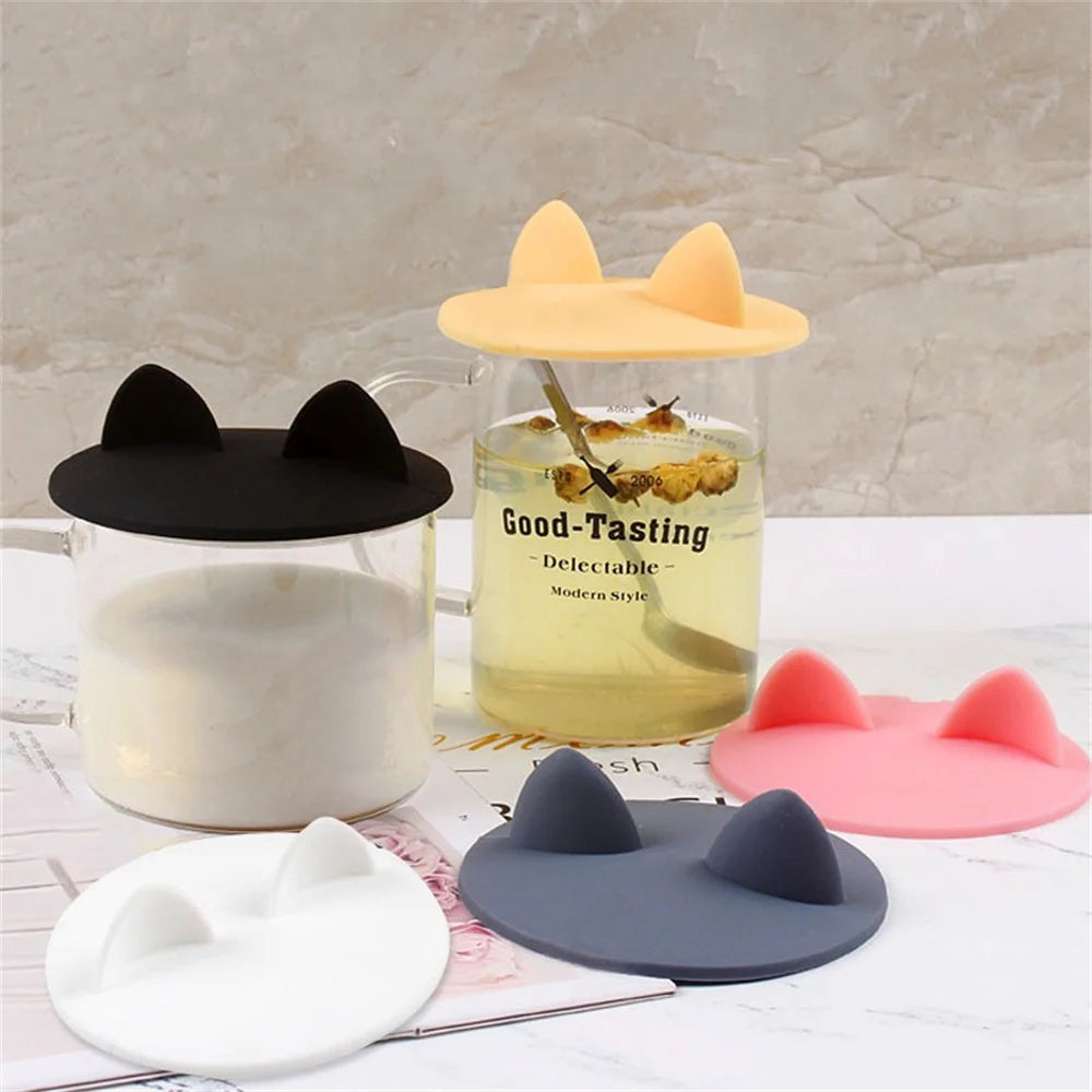 1pc Cute cat ear silicon cup lid cover dust heating leak sealed coffee cover round cover water cup accessories Oasis Select