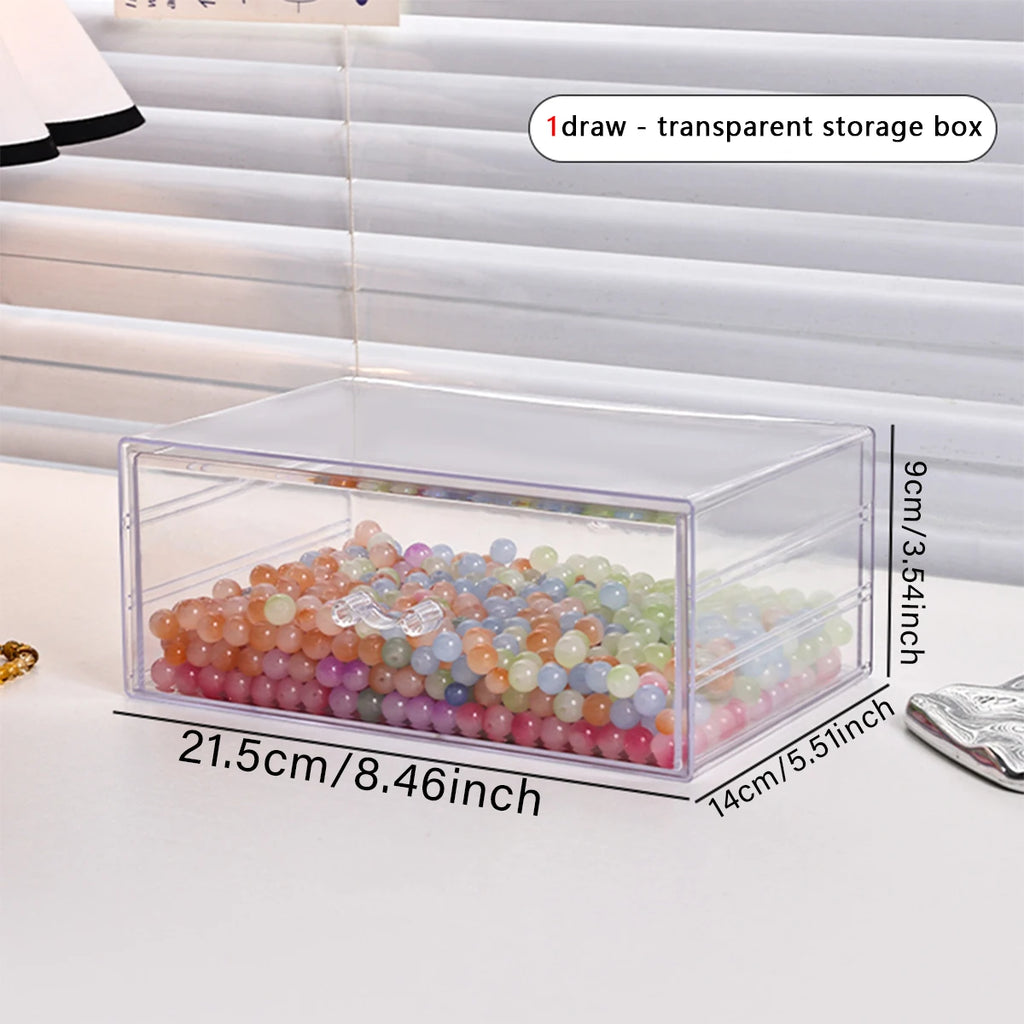 1pc desktop transparent stackable acrylic bead storage box drawer style bead bracelet hair accessory storage organizer Oasis Select 1draw - transparent