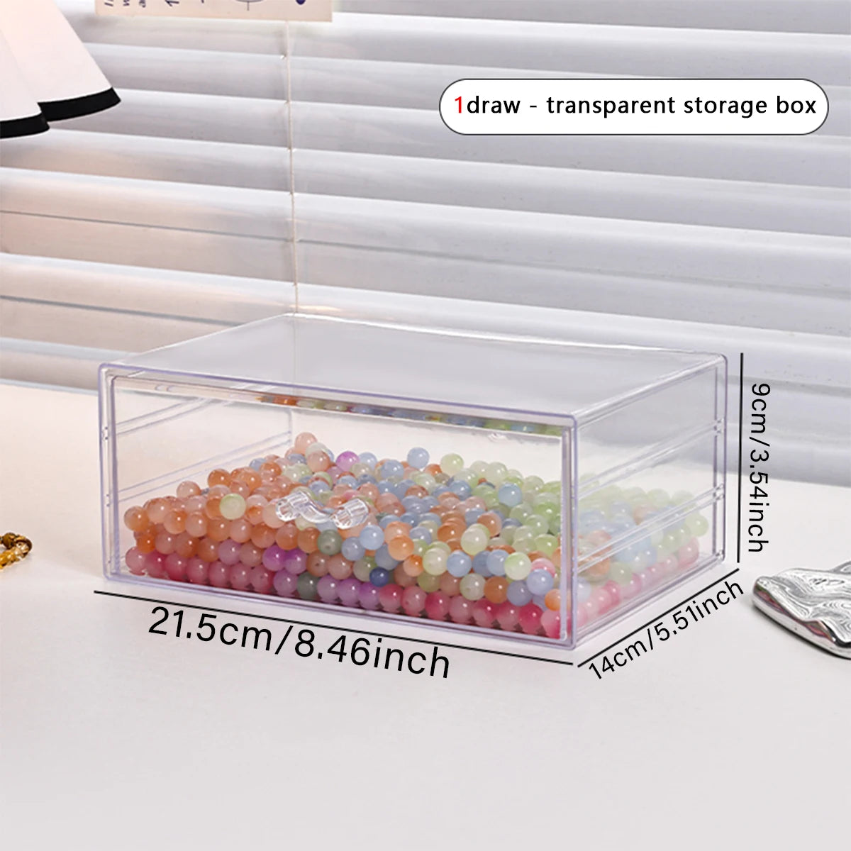 1pc desktop transparent stackable acrylic bead storage box drawer style bead bracelet hair accessory storage organizer Oasis Select 1draw - transparent