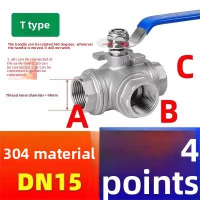 1/4 3/8 1/2 3/4 1" BSP Female 304 Stainless Steel T/L Type 3 Way Ball Valve Full Port For Water Oil Air Gas DN25 DN10 DN15 DN20 Oasis Select DN 15