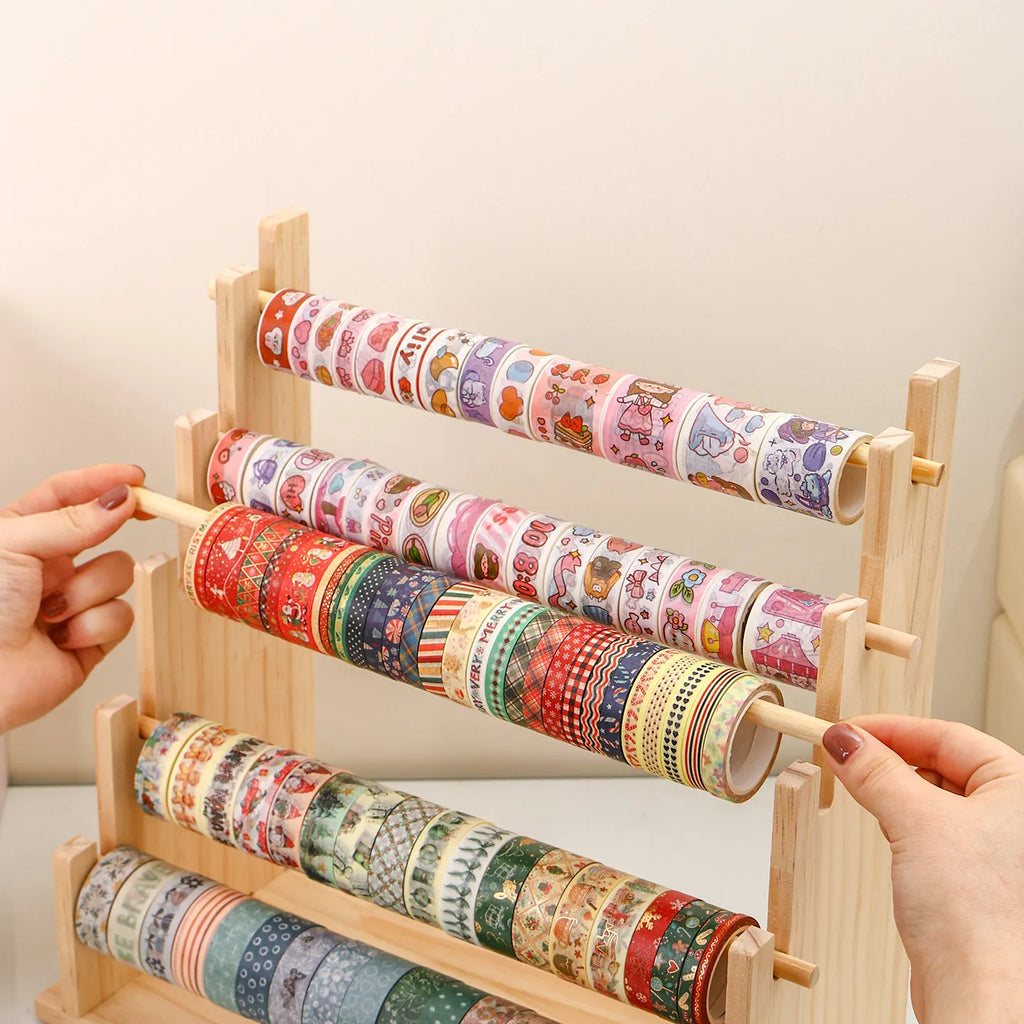 1pc multifunctional wooden tape and sticker storage rack suitable for necklace organizer for office desktop storage display rack Oasis Select