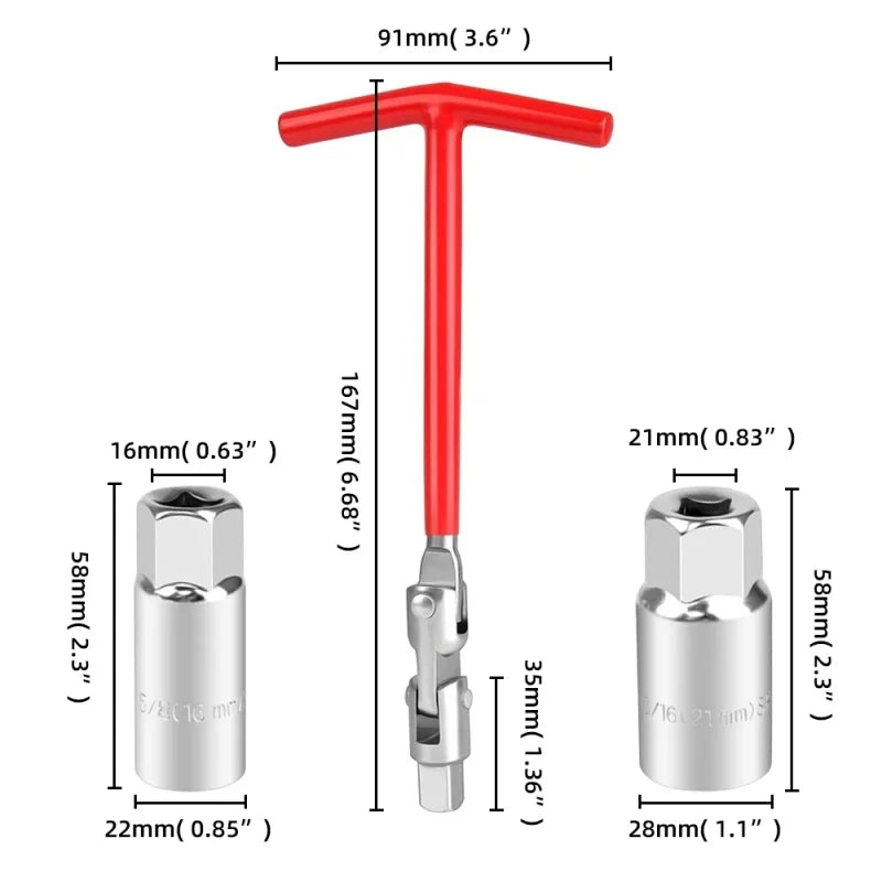 1Pcs 3 in 1 Car Motorcycle Repairing Tool Car Tool Kit Spark Plug Removal Tool Socket Wrench 16Mm /18Mm/21Mmt-Handle Wrench Oasis Select