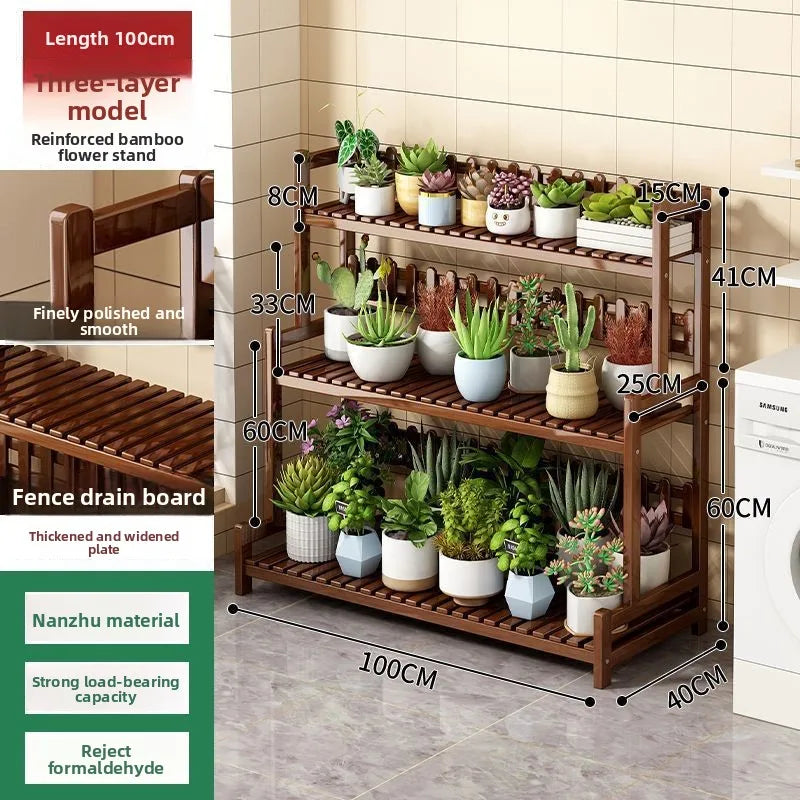 Floor-to-ceiling new stepped movable multi-layer flower pot shelf Oasis Select Brown-3-100cm