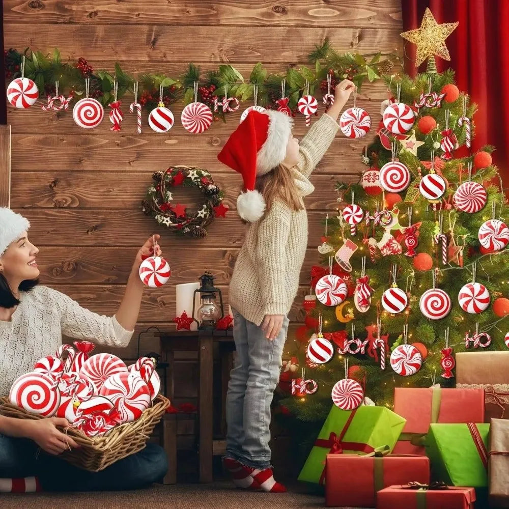 Wooden Candy Cane Christmas Ornaments 12/24 Pcs | DIY Hanging