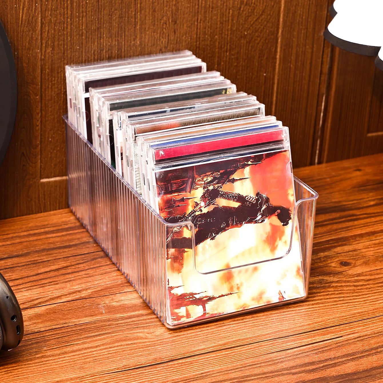1pc rectangular CD storage box dustproof DVD sorting rack large capacity CD storage rack desktop audio video disc storage box Oasis Select