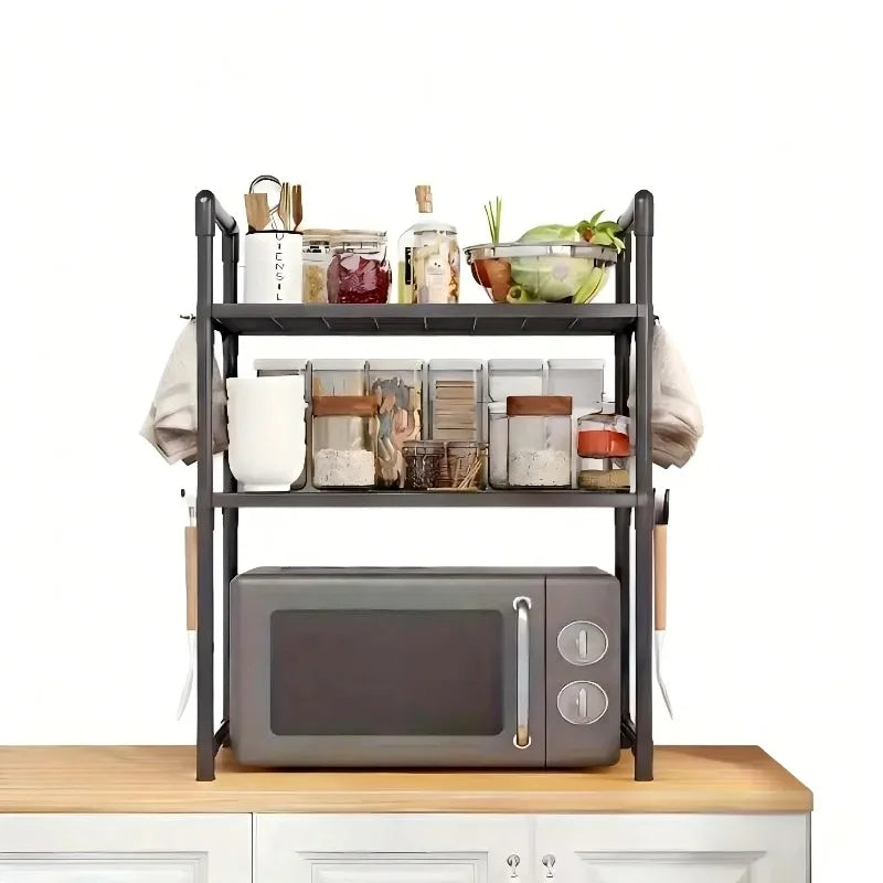 Heavy Duty Kitchen Baker's Rack Floor Standing Microwave Oven Stand 2 Tier Storage Shelf Organizer for Air Fryer Pot Holder Oasis Select