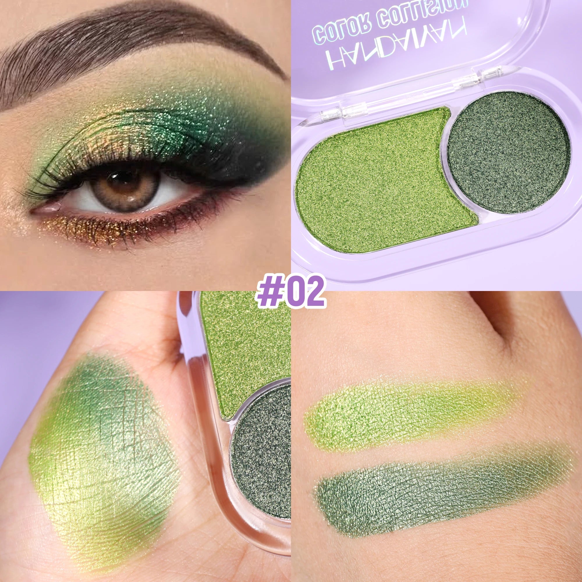 Handaiyan Pearl Shimmer Eyeshadow Palette – Waterproof, 2-Color