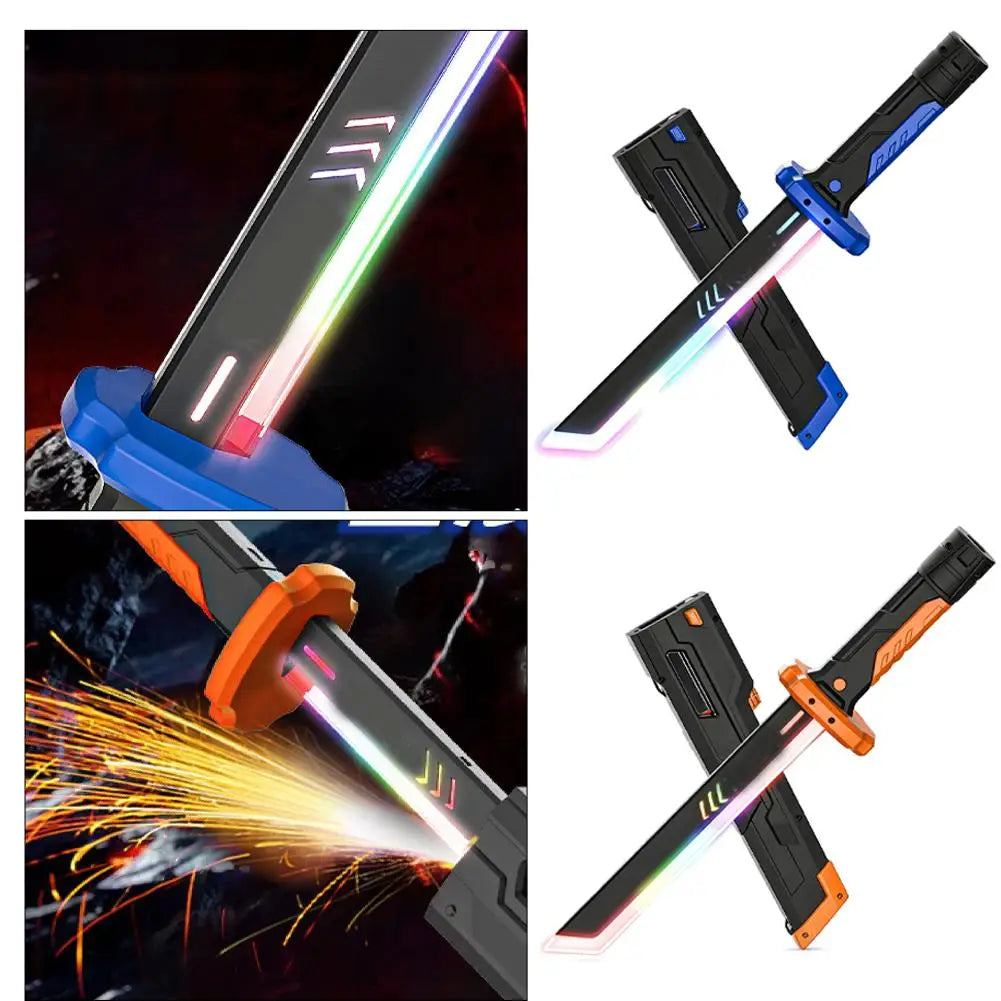 Colorful Streamer Glowing Sword Toys with Spark & Smoke Effect Light Sword Kids Adult Toys Holiday props sword Decompression Toy Oasis Select