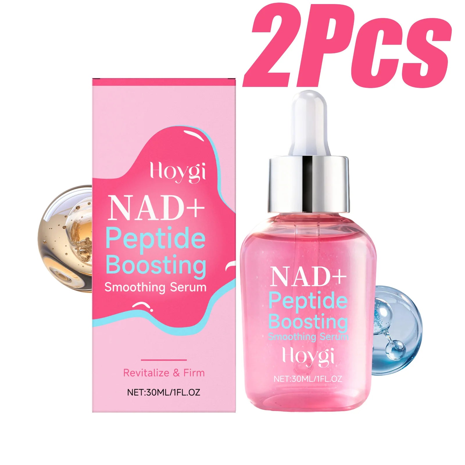 NAD+ Peptide Boosting Smoothing Serum Firming Hydrating Anti-Aging Serum Radiant Glow Face Essence Hyaluronic Acid Brightening Oasis Select 2 x 30ml Boxed