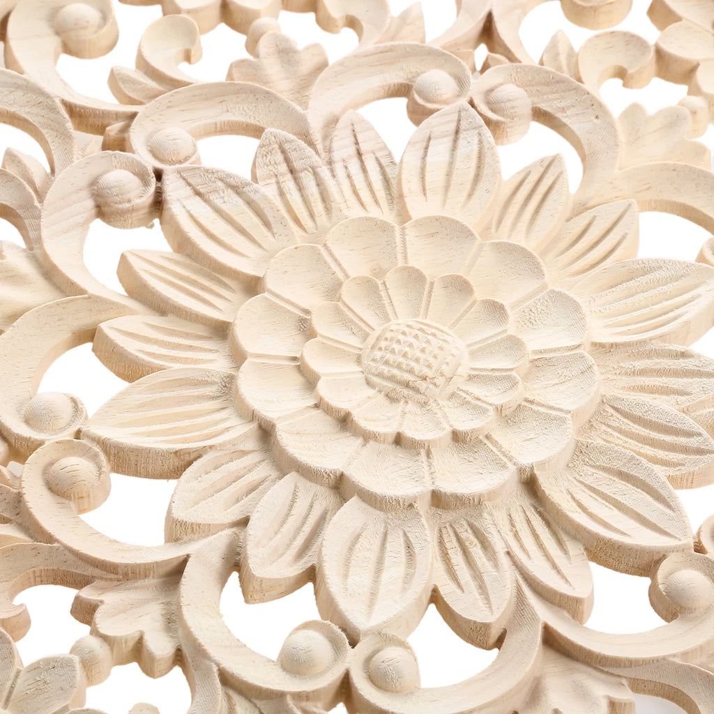 1 pc Unfinished Natural Floral Wood Carved Woodcrafts decorations for Wall Door Furniture Cabinet wood signs for home decor Oasis Select