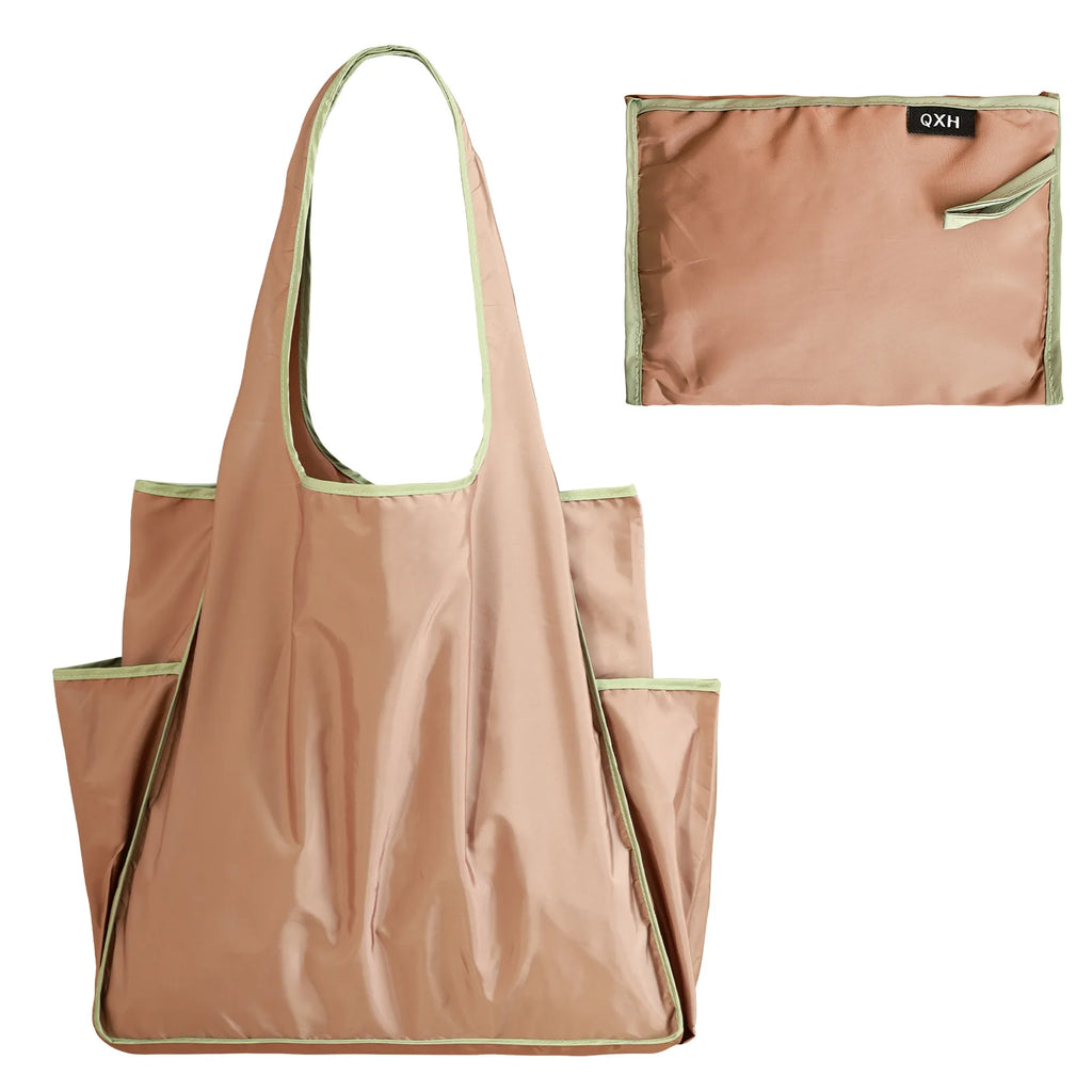Thick Foldable Shopping Storage Bag Large Capacity Reusable Grocery Bags Eco Friendly Supermarket Waterproof Shoulder Bag Oasis Select Khaki