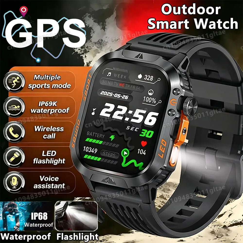 2026 New Military Smart Watch Men IP67 3ATM Outdoor Sports Fitness Tracker Blood Pressure Health Monitor BT Calls GPS Smartwatch Oasis Select