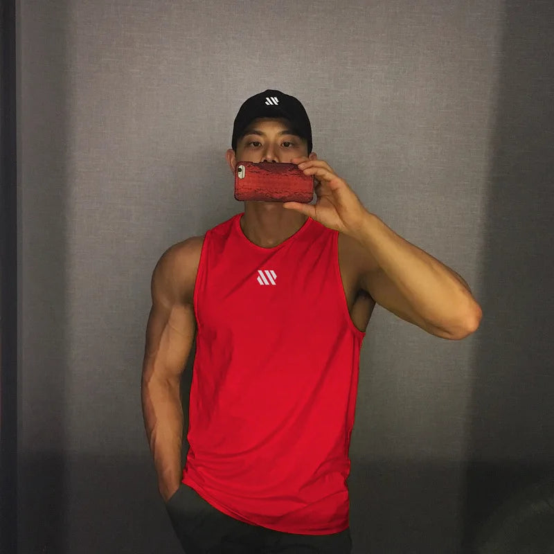 Mannen Bodybuilding Tank Tops Gym Workout Fitness Mouwloos Shirt Running Kleding Stringer Singlet Zomer Toevallige Vest for Men Oasis Select Red XXXL