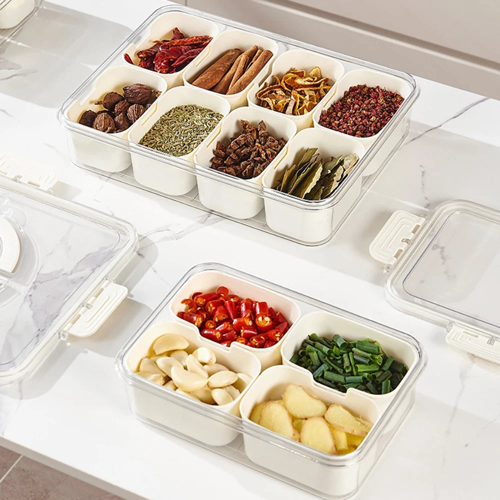 Compartment plate with lid, food storage container, snack box, 4/8 cells snack box, vegetable and fruit storage box for refriger Oasis Select