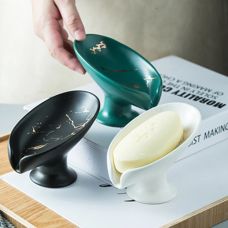 Ceramics Leaf Shape Soap Box Drain Soap Holder Box Luxury Bathroom Accessories Supplies Heart Shape Soap Dish Tray Gadgets Oasis Select