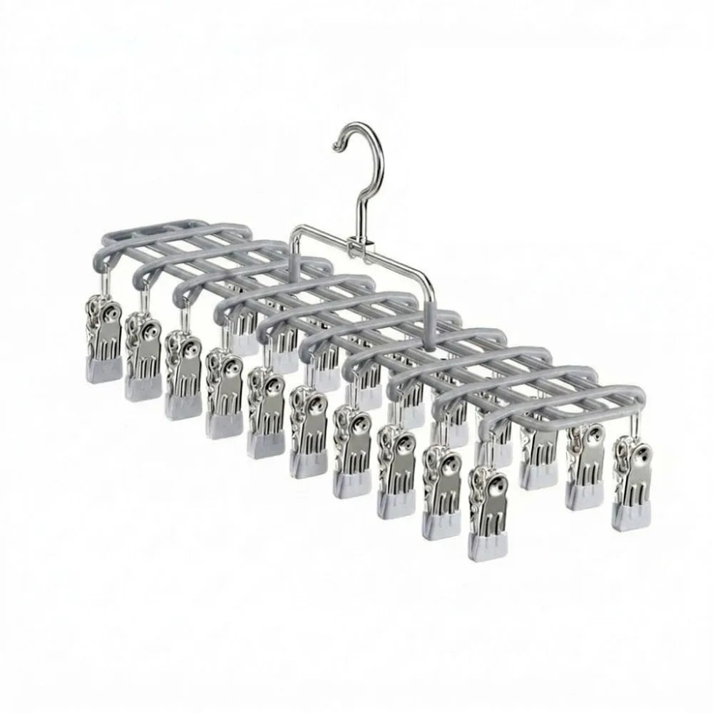 20-Clip Stainless Steel Sock Drying Rack – Rustproof & Windproof