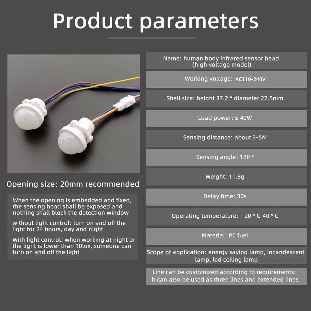 DC12-24V AC110-240V LED Closet PIR Sensor Detector Smart Switch LED PIR Infrared Motion Sensor Detection Automatic Light Switch Oasis Select