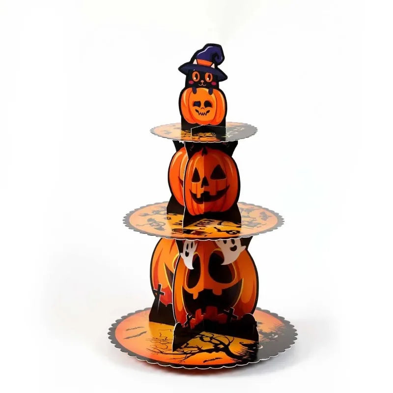 Halloween Hand-folded Assembled Cake Stand Holiday Party Decoration Paper Three-layer Dessert Tray Decoration Oasis Select