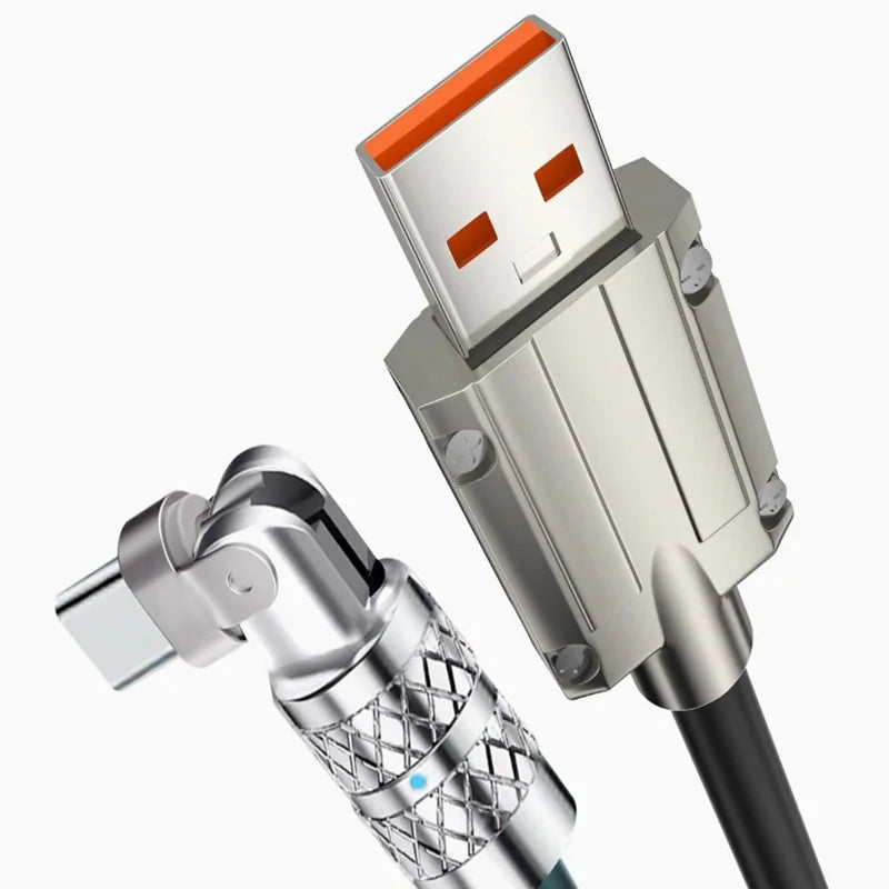1m 2m 180 Degree Rotating Elbow USB to Type c 120w 6A Fast Charge Cable USB C Data Cable For Xiaomi Mobile Phone Charger Cable Oasis Select