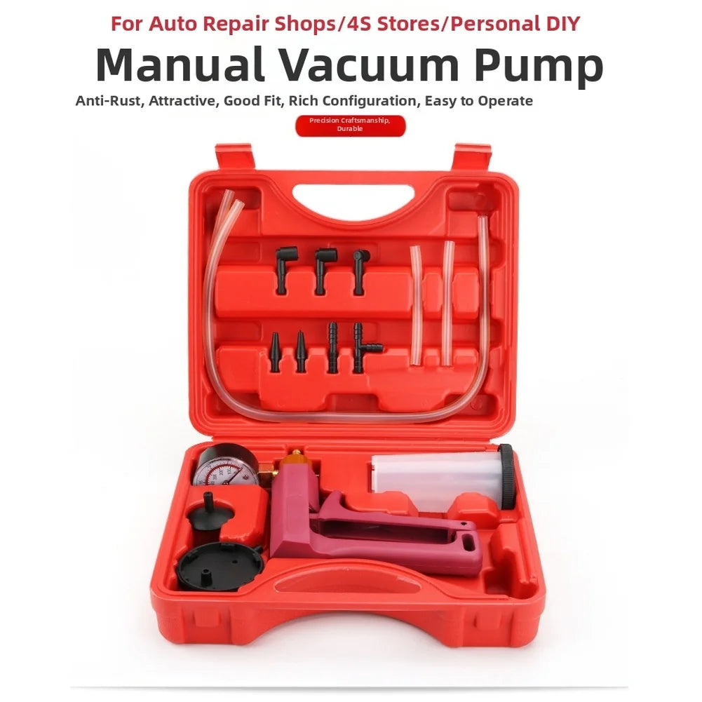 Vacuum Pump for Automotive Brake Maintenance Manual with Rubber Hose 120ml Tank Dual Scale Gauge and Steel Base Oasis Select