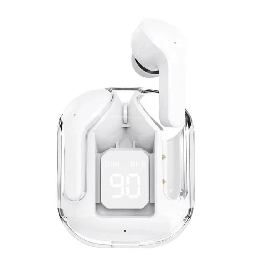 Original T2 Wireless Bluetooth Earphone Transparent HIFI Headphones LED Power Digital Display Stereo Sound Earphones for Phone Oasis Select White