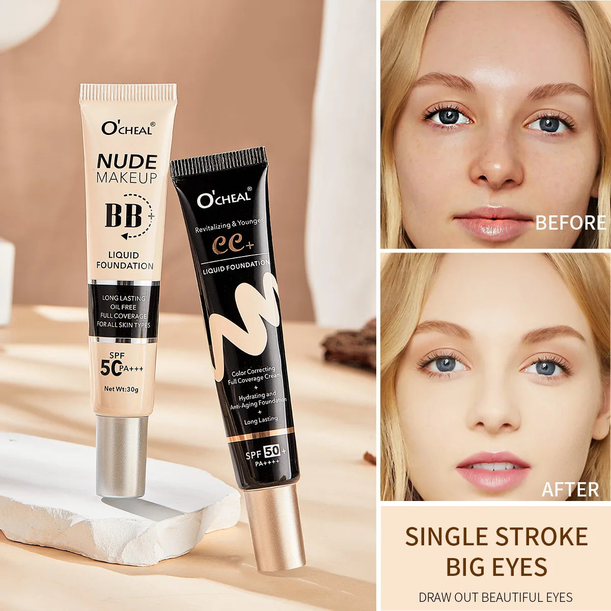 O'Cheal BB CC Cream SPF 50 PA+++ Liquid Foundation 30g BB CC Cream Foundation Oasis Select