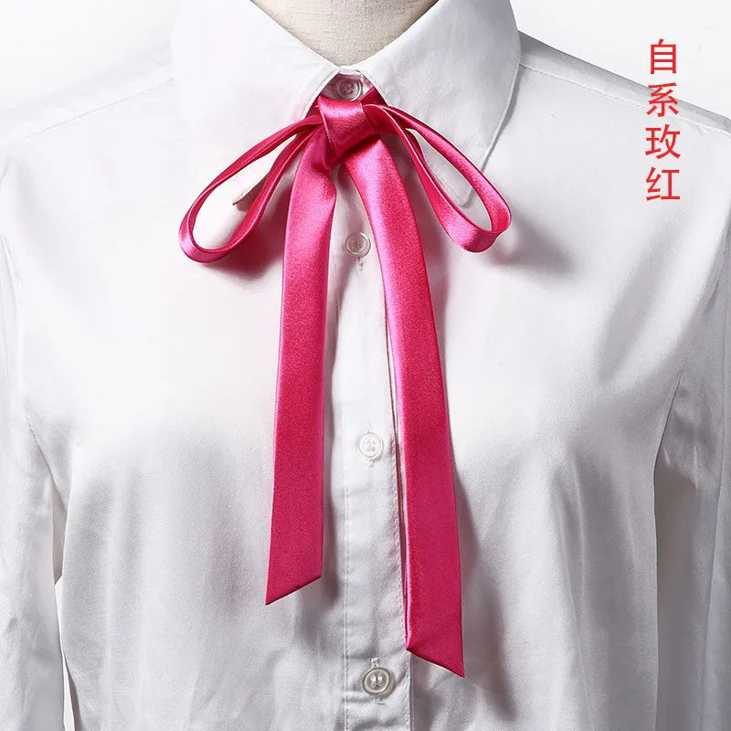 Korean Small Tie Bowtie College Style School Uniform Shirt Accessories Men's Women's Long Section Streamers Collars Flowers Oasis Select Hot Pink