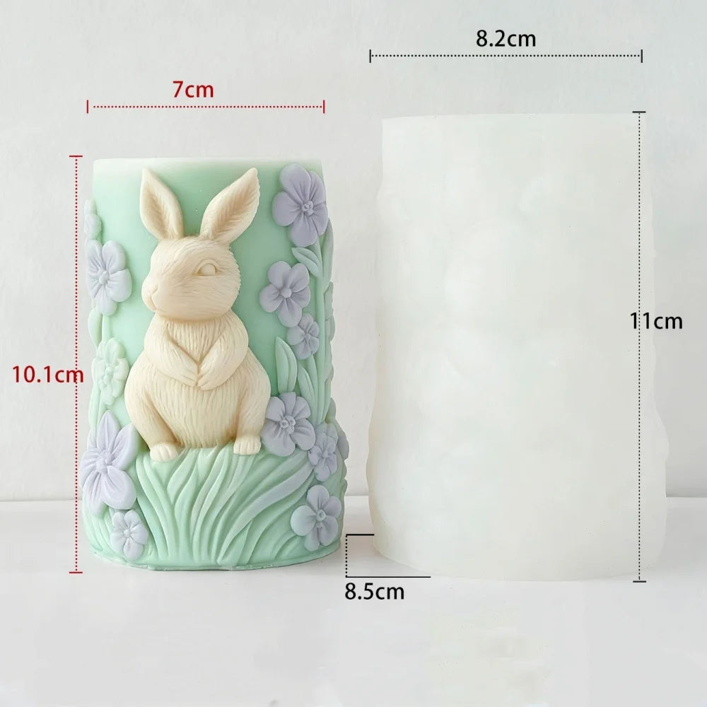 Rabbit Relief Cylinder Candle Silicone Mold Bunny Resin Animal Soy Wax Mould Easter Home Decor Concrete Mould Oasis Select Style 4