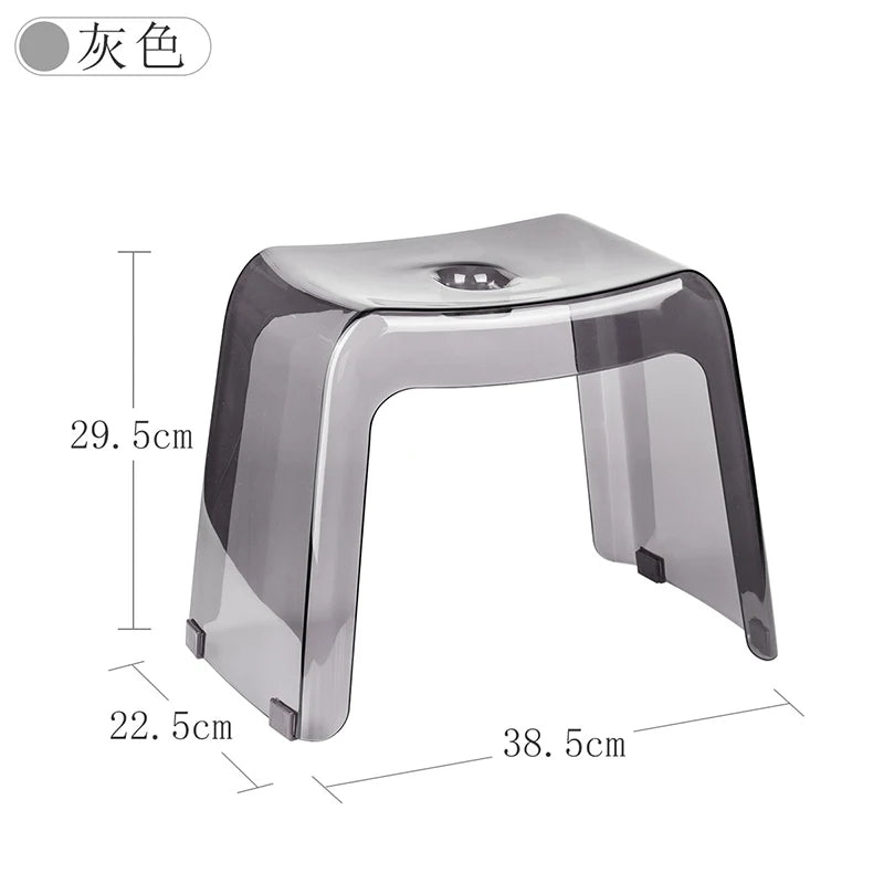 Bathroom Stool Home Furniture Transparent PCTG Plastic Shoe Stool Designer Antiskid Elderly Shower Bath Chair Seat For Adults Oasis Select Grey