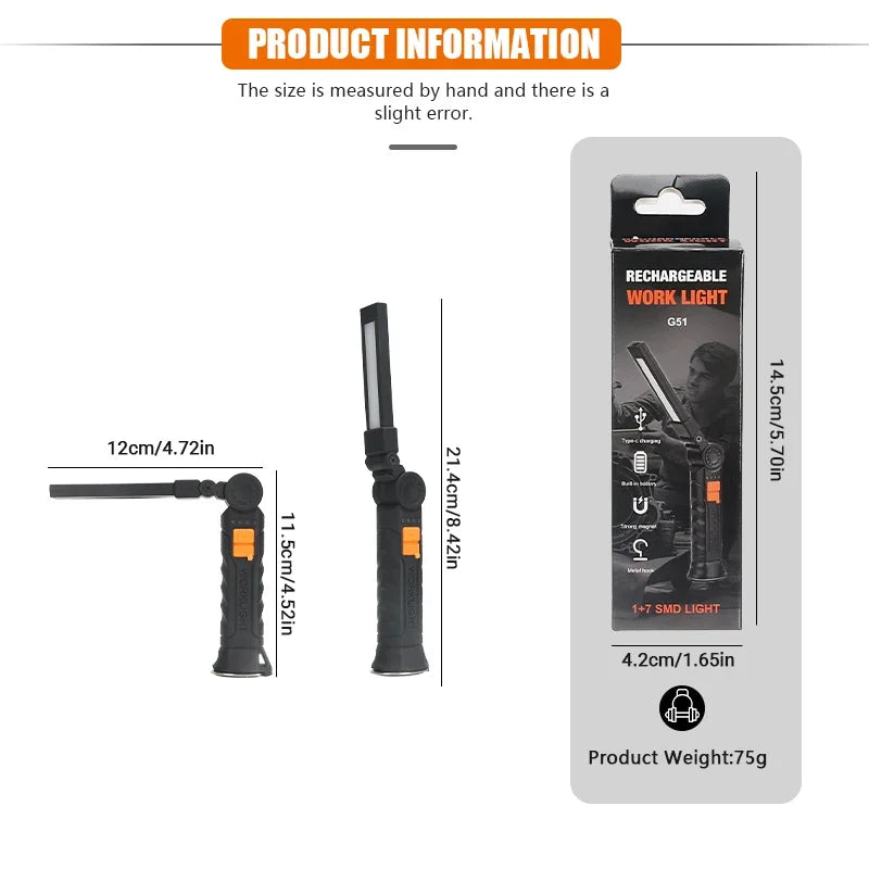 KDULIT COB LED Work Light – USB Rechargeable Magnetic Torch
