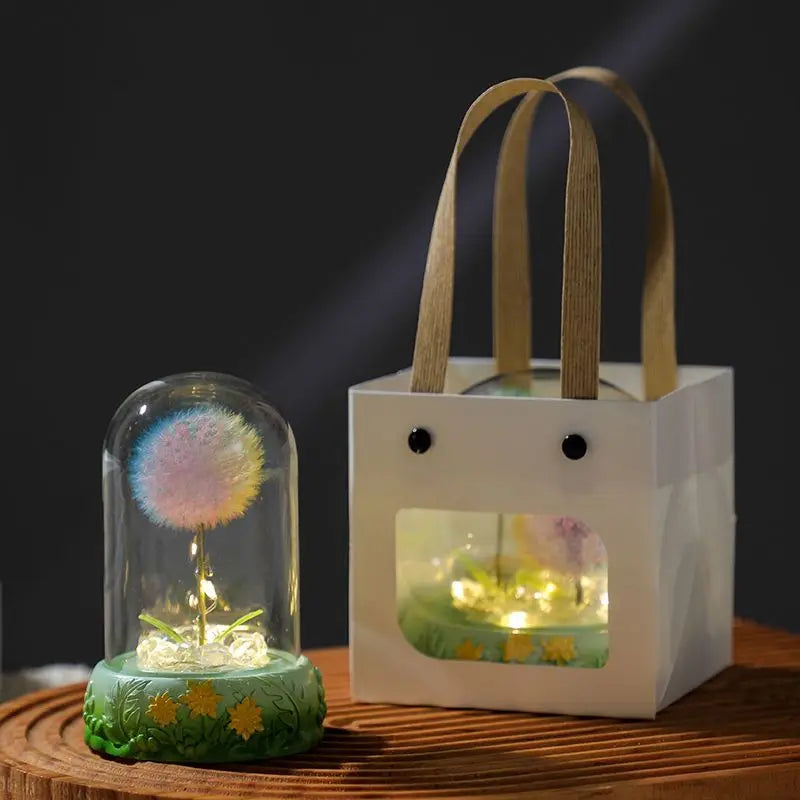 Dandelion Immortal Dried Bouquet Nightlight Ornaments Birthday Gift Girlfriend Girlfriend Girlfriend High-class Sense Niche Oasis Select 1 rgb dandelion Floral base gift bag
