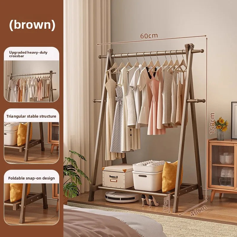 Solid wood coat rack household hanger floor-to-ceiling bedroom balcony drying clothes storage rack hanging bag rack Oasis Select Brown-60cm