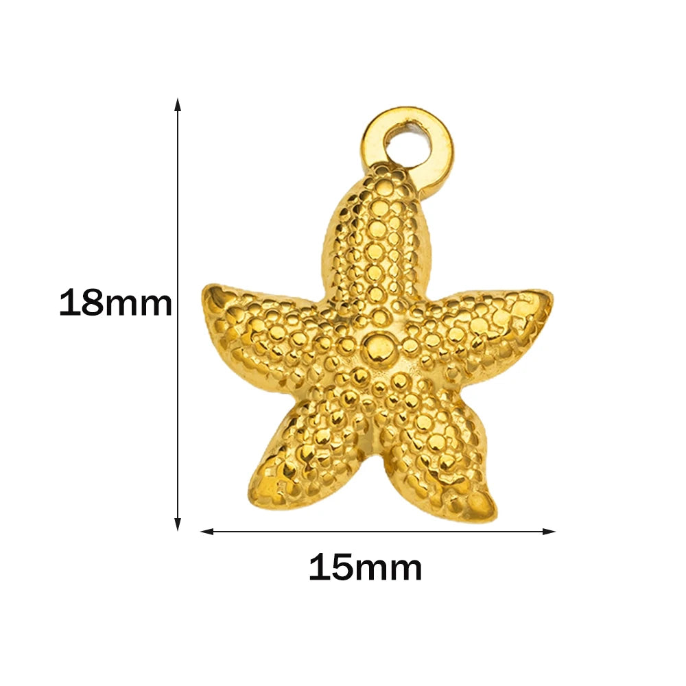 Stainless Steel Starfish Charms Shell Fish Tail Hippocampus Gold