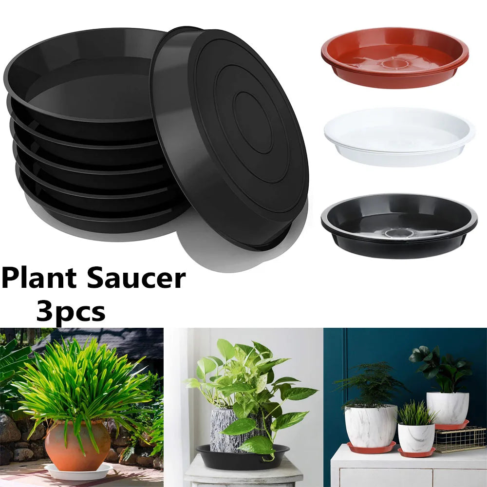 3Pcs Round Shaped Plant Trays Durable Plastic Drip Trays Heavy Duty Tray Saucers Red White Black Indoor Outdoor Flower Pot Oasis Select