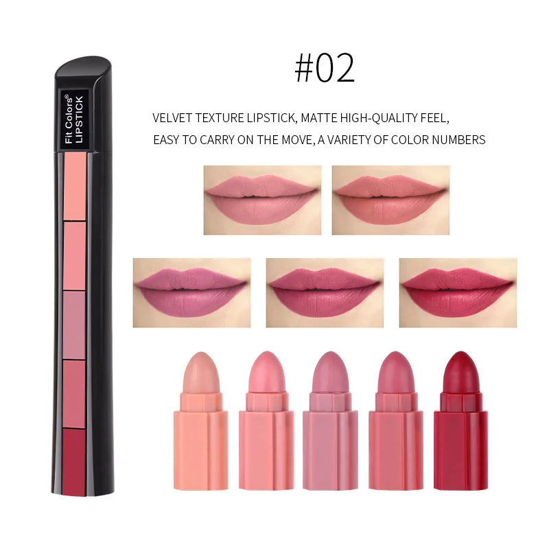 Fit Colors Velvet Matte Lipstick Set – 5 Shades, Long-Lasting