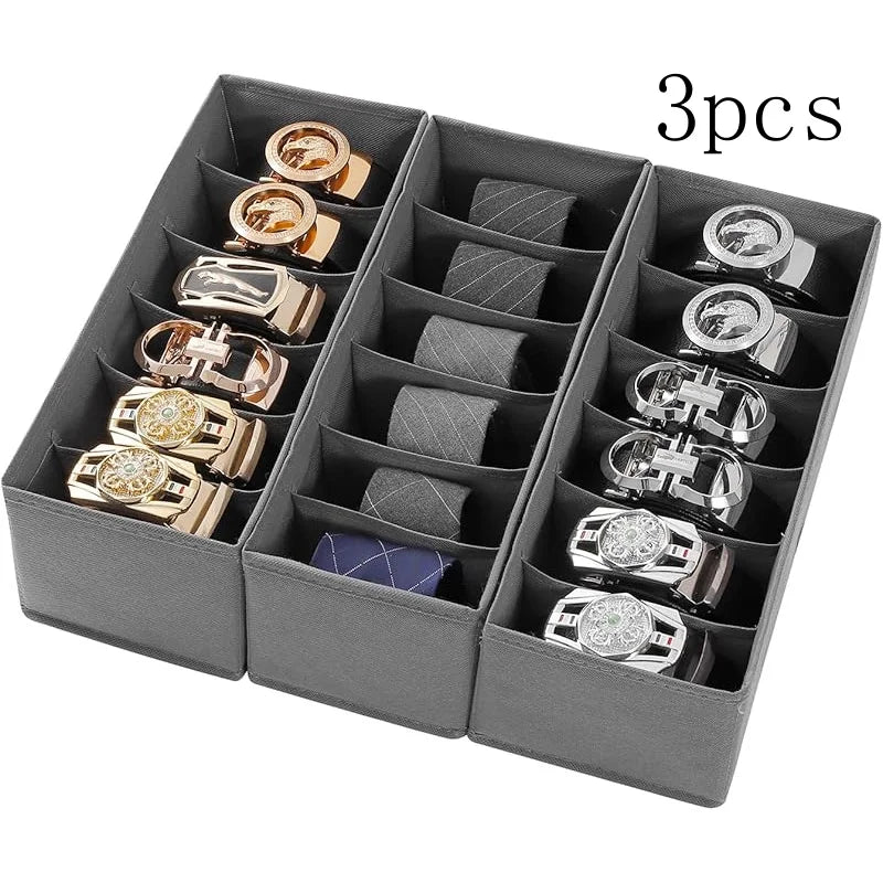 3-Pack Black Fabric Belt& Tie Organizer, Closet Organization Drawer Storage, Foldable Non-Woven Holder for Dresser Oasis Select 3pcs grey