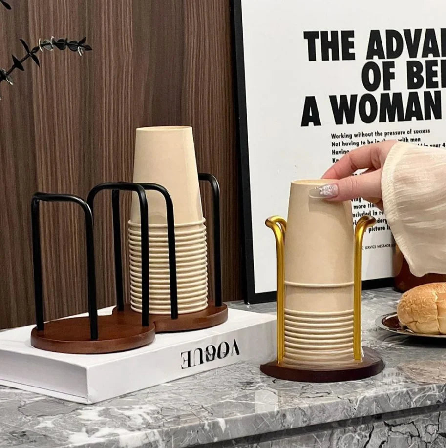 Disposable Cup Storage Holder Rack Shelf Water Tea Cups Wood Dispenser with Longer Stick Mug Display Stand Organizer Supplies Oasis Select