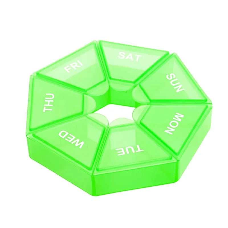 7 Days Pill Storage Box Mini Travel Portable Medicines Dispenser Box Multifunction Plastic Sealer Box Pill Bottle Pill Case Oasis Select green