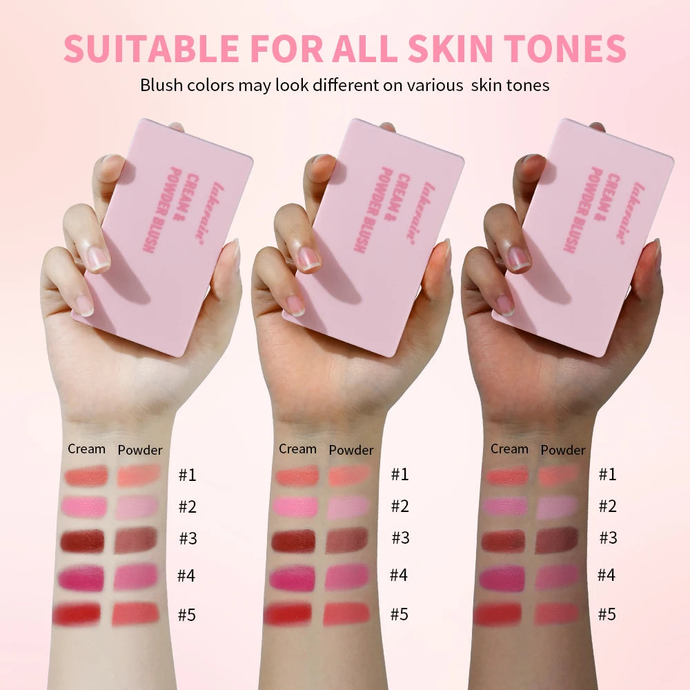 Lakerain 2 IN 1 Cream & Powder Blush Long-Lasting Wearing High Pigment Natural Pink Blusher Waterproof Matte Blush Makeup Oasis Select