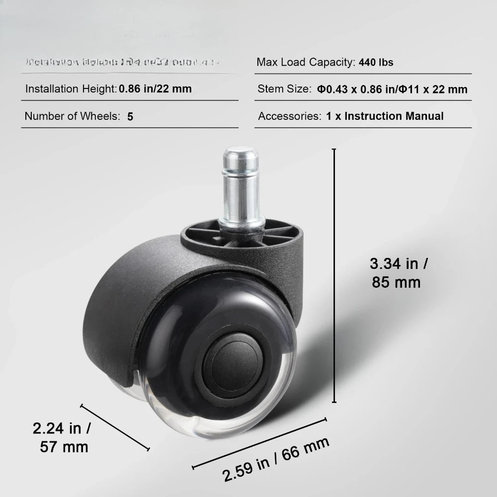 2inch Set of 5 Office Chair Wheels Replacement Computer Gaming Desk Universal Caster for Hardwood Floors and Carpet Oasis Select 2 in 5pcs