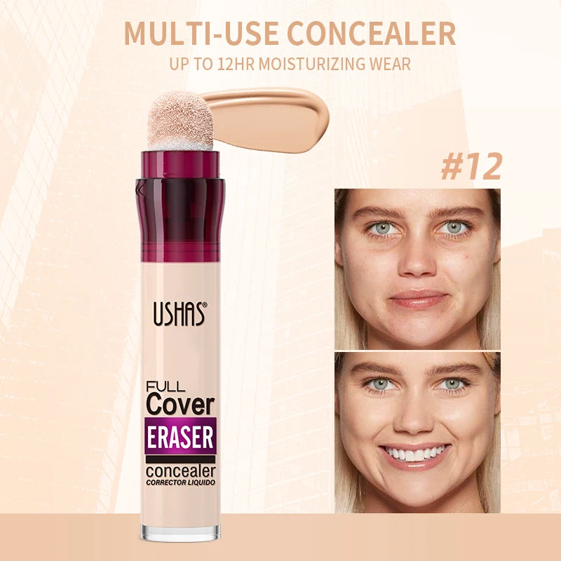 USHAS 12-Shade Liquid Concealer – Rotating Sponge, Long-Lasting