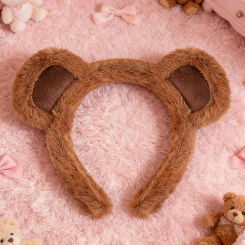 Headband Cute Bear Ears Plush Hairband Women Girls Wash Face Lovely Animal Headbands Cosplay Hoops Band Hair Accessories Oasis Select