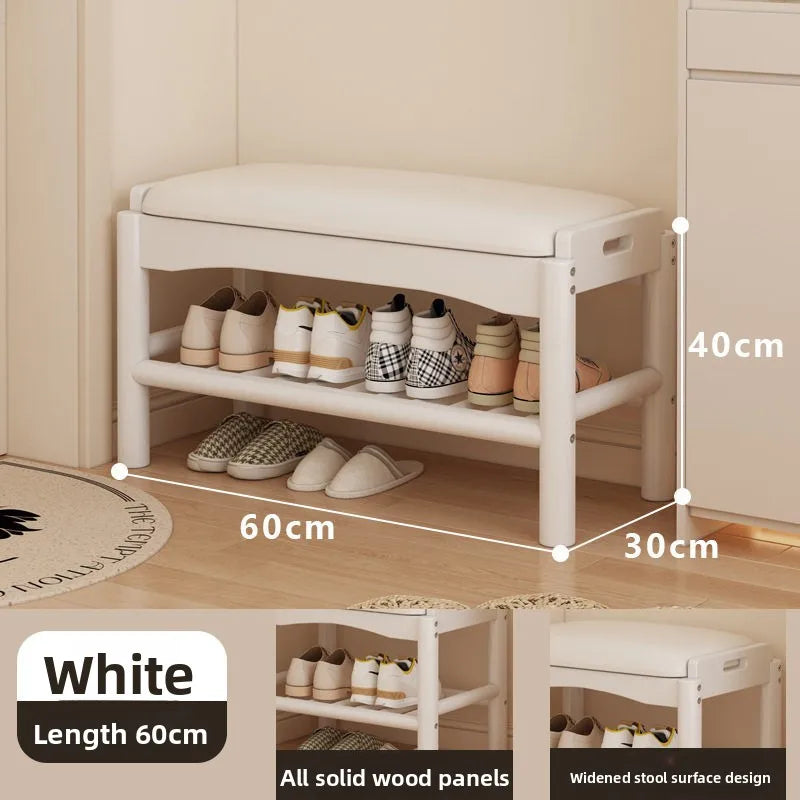 Shoe changing stool entrance Household shoe stool entrance door can sit shoe cabinet sitting stool integrated solid wood bench Oasis Select 60 long white pads