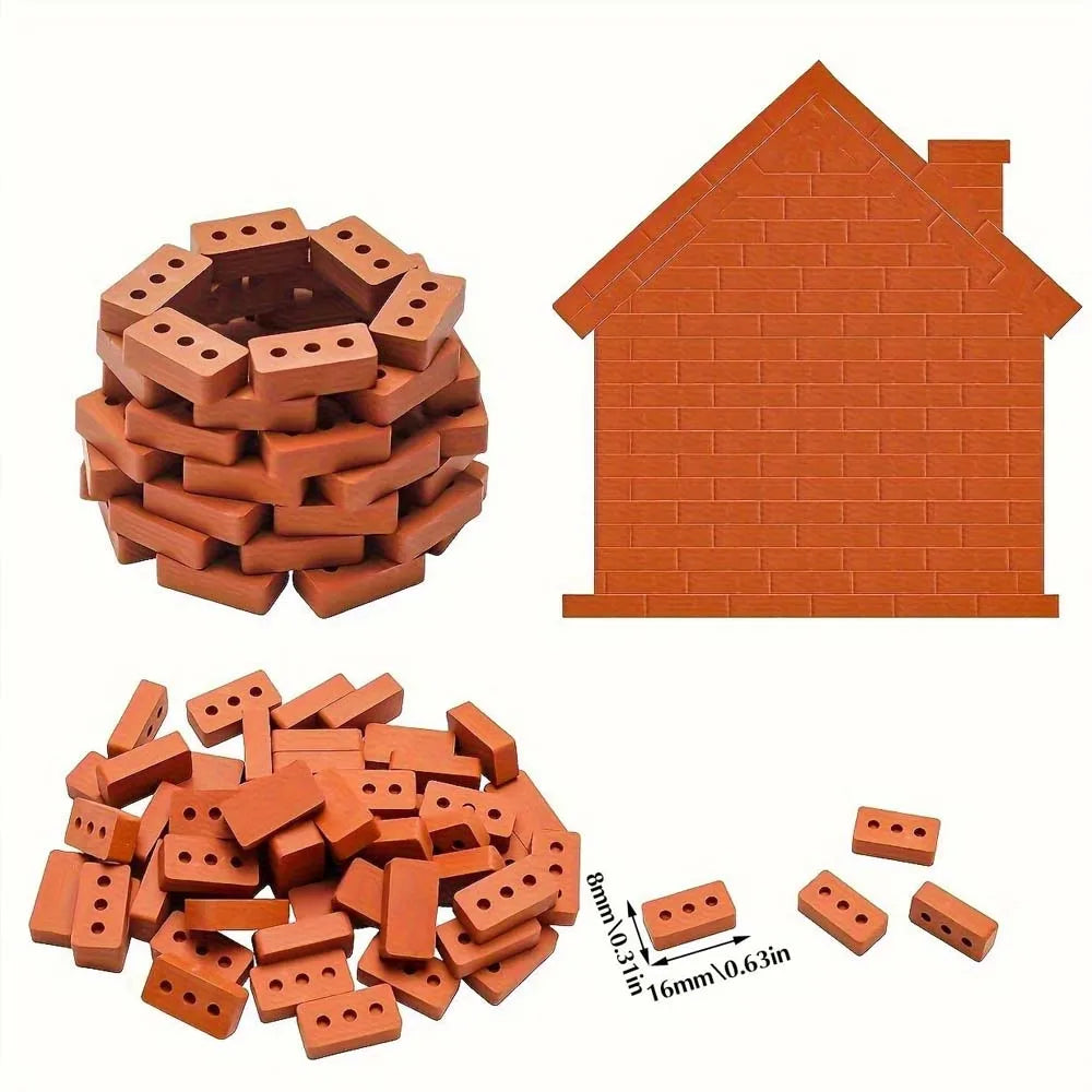 Mini Red Brick 100/200pcs -DIY Miniature Brick Building Realistic Fake Bricks, for Fairy Garden Construction,Party Decorations Oasis Select