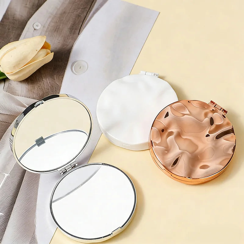 Mini Plating Makeup Mirror rotundity Double-sided Compact Mirror Foldable Handheld Vanity Mirror for Woman Girls Oasis Select