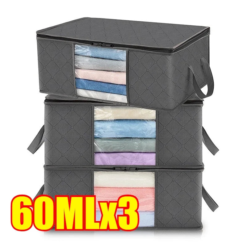 6pcs Oversized Storage Bag with Zipper and Lid - Foldable and Durable Clothing Organizing Bag Suitable for Bedding Oasis Select 3PCS-60L