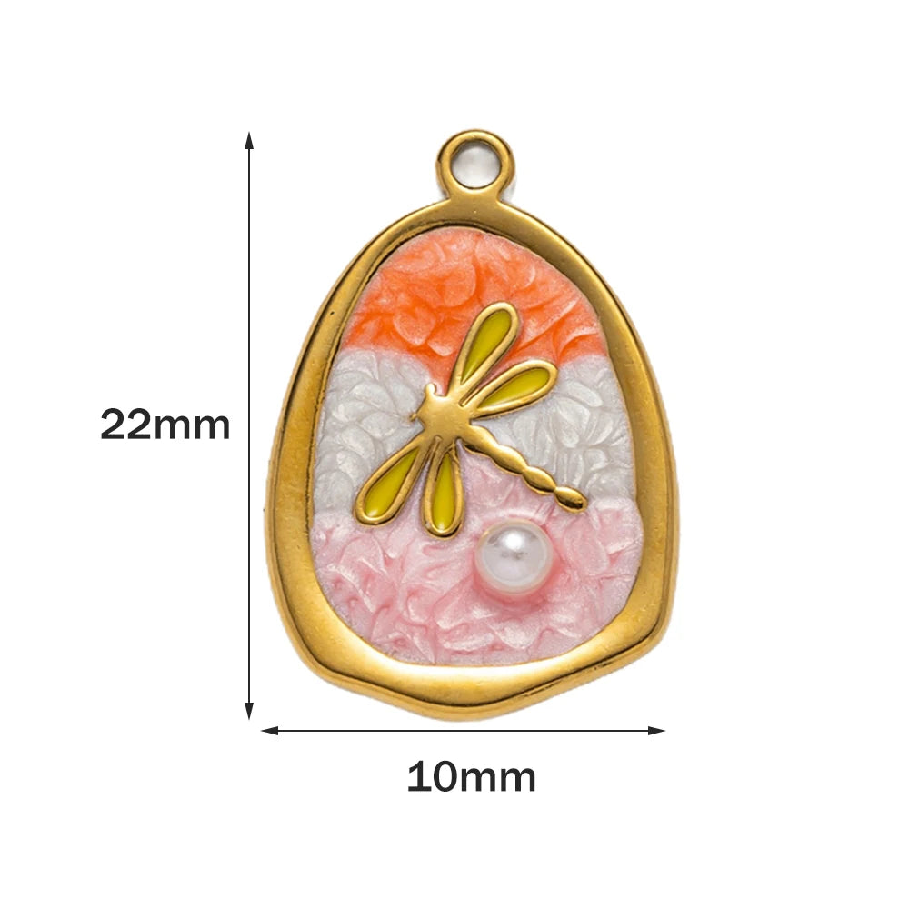 5pcs Stainless Steel Enamel Flower Pearl Bead Charms Earring Pendant for DIY Necklace Bracelet Jewelry Making and Crafting Oasis Select B Orange pink