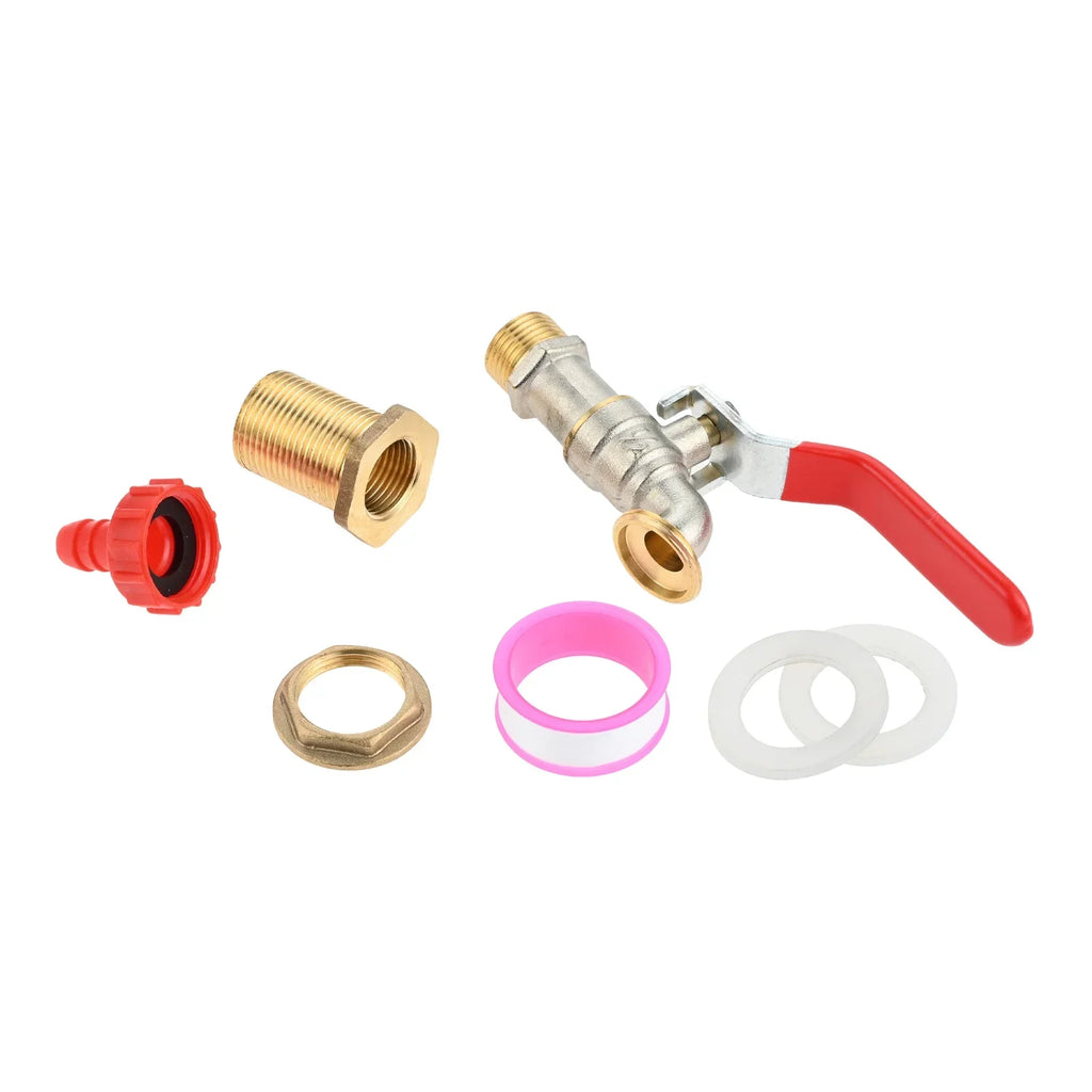 Brass Faucet Kit Rain Barrel Spigot for Rain Water Barrel, Water Tanks, Tubs, Pools with Garden Hose Fitting and Thread Tape Set Oasis Select