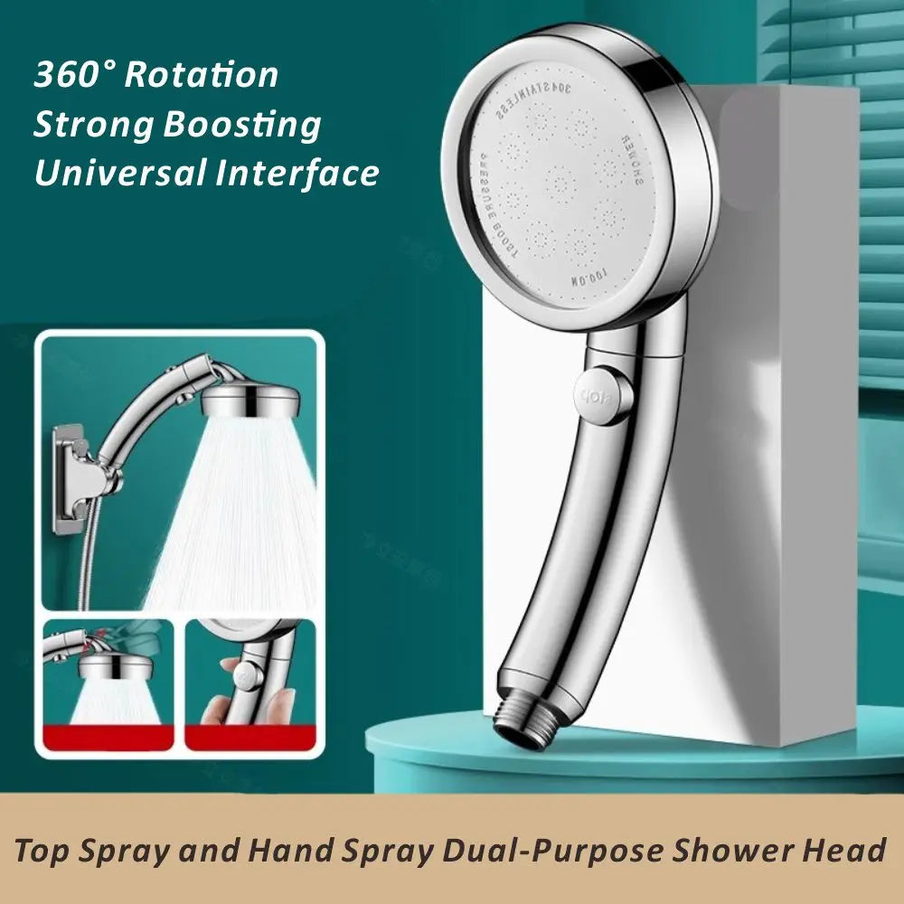 New Big Panel High Pressure Large Flow Shower Head With Stop Water Button Silver Massage Spray Nozzle Rainfall Bathroom Shower Oasis Select